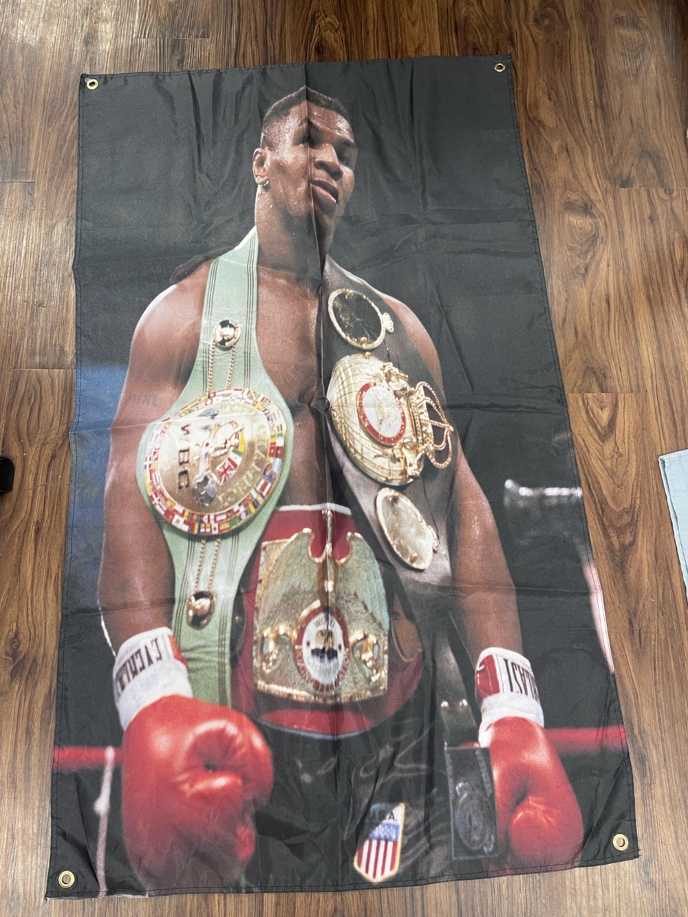 Muhammad Ali Boxer flag with Championship Belts - Red Gloves